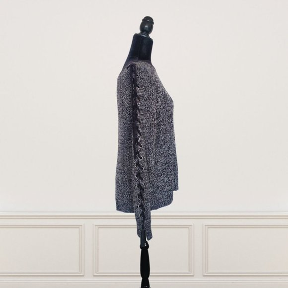 Gray Black Textured Sweater w/ Back Cut-out & Cold Shoulder - Picture 2 of 6